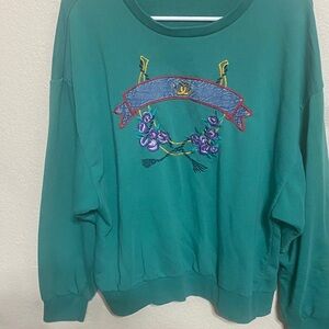 Vintage Koret Teal Floral Embroidered Sweater